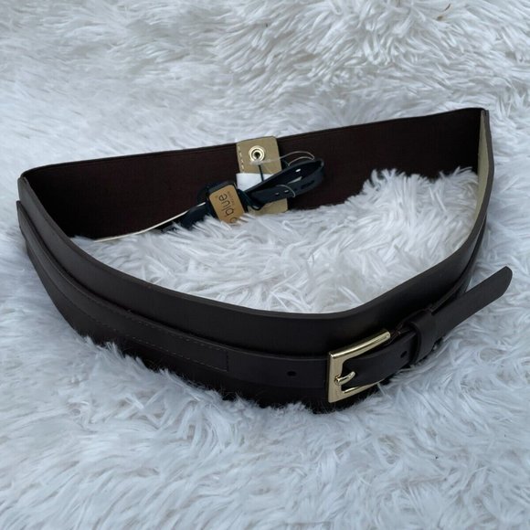 Linea Pelle LP Blue Women belt Brown Elastic Belt Gold Hardware Size US M/L new - Picture 11 of 12